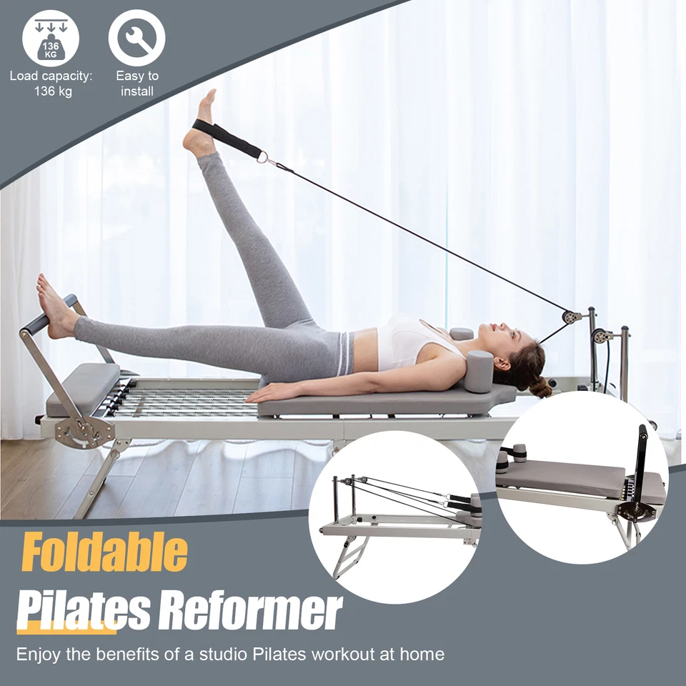 Plegable Pilates Reformer Hogar Pilates Equipo Estudio Gimnasio Entrenamiento Máquina Foto 4 de 4
