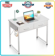 Small Desk with Fabric Drawers- for Bedroom Vanity Desk with 32 Inch White
