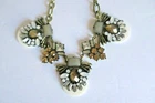 Necklace Costume Jewelry Vintage Look 1928 Look Brass Chain Gold Gray White 22''