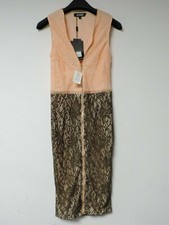 Missguided Lace Zip Midi Dress Peach/Khaki Size UK 6 DH002 JJ 06