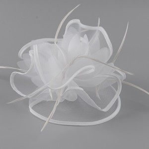 Lady Handmade Fascinator Hair Clip White Feather Hat Wedding