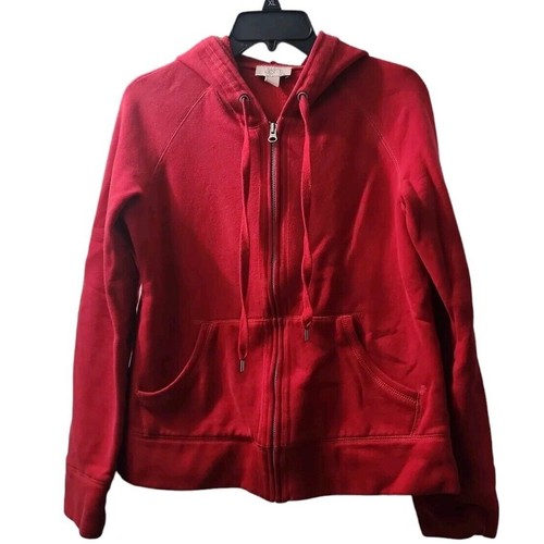 Ann Taylor LOFT Full Zip Hoodie Sweatshirt Pockets Red Casual Medium