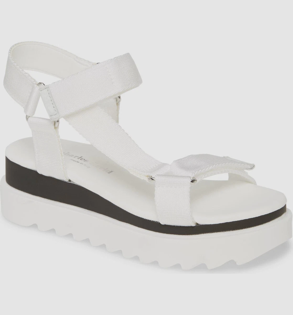 198 Charles David Women s White Rikki Platform Sandal Shoes Size 38 US 8