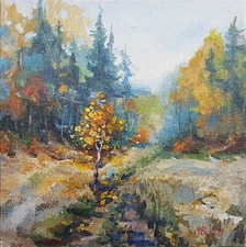 Autumn Landscape – 8x8 Original Oil Painting on Canvas, Collectible Fall Art