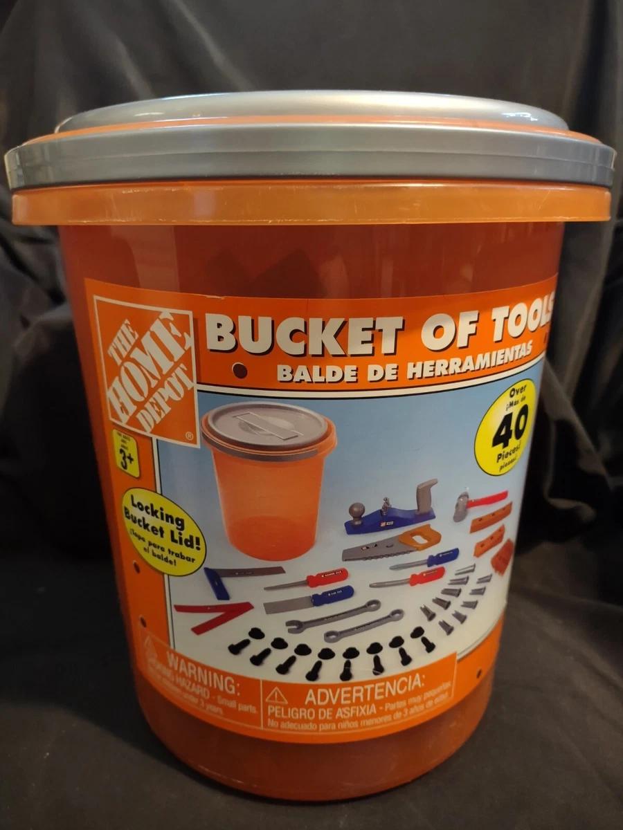 Toy Tool Set Home Depot Bucket of Tools Over 40 Pieces Locking Lid