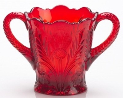 Sugar Bowl - Inverted Thistle Pattern - Red Glass - Mosser USA