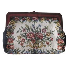 VTG Floral Tapestry Framed Hinged Clutch Evening Bag Purse MADE IN HONG KONG