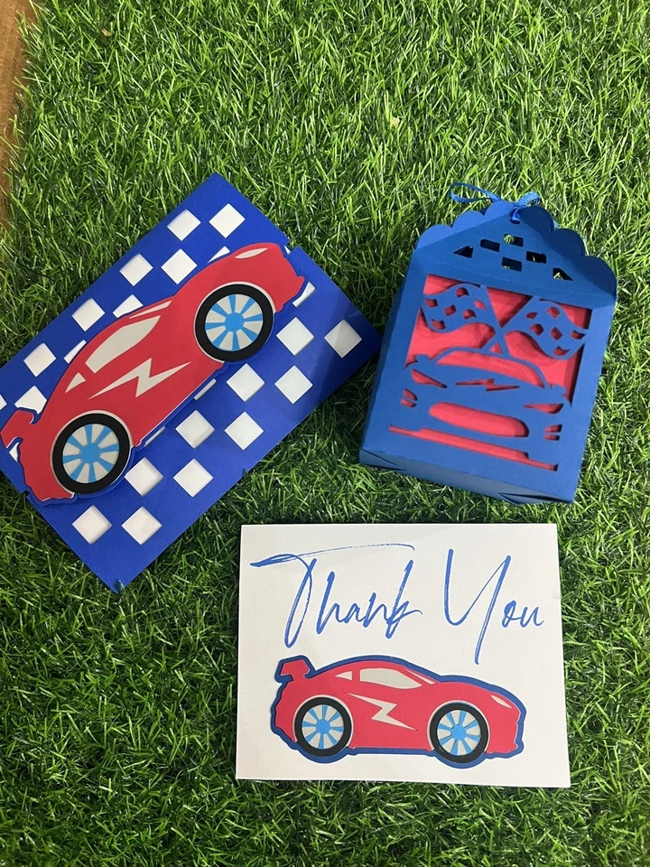 Race Car Birthday Invitations, Thank you Notes, Favor Boxes Set Of 15 Handmade - Image 4 of 4