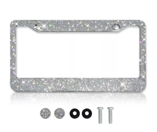 Bling Rhinestone Sparkling License Plate Frame Tag Cover Accessory Car Vehicle - Picture 3 of 13