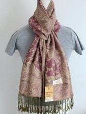 Women's Pashmina Scarf Shawl,Paisley Pink Gray Beige Silk Cashmere Soft