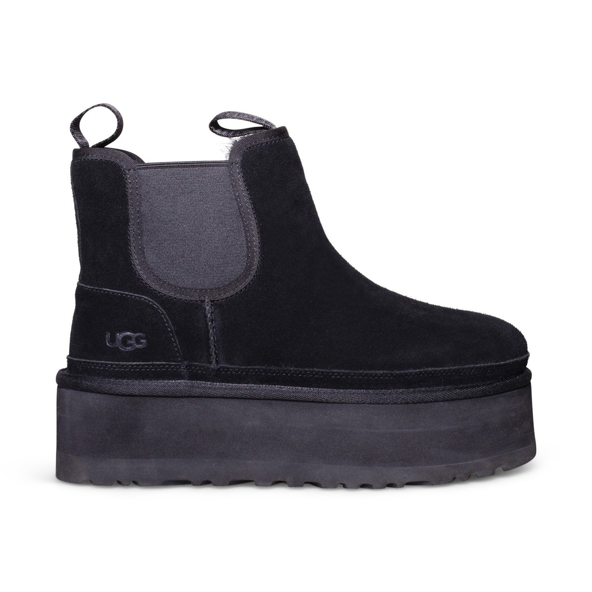 UGG NEUMEL PLATFORM CHELSEA BLACK SUEDE SHEARLING WOMEN'S