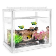 Fish Tank Kit Mini Betta Stackable Small Aquarium 0.6 Gallon 2Pcs Plants