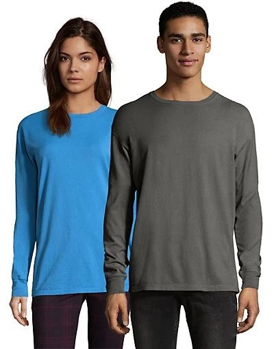 Hanes Adult Long Sleeve T Shirt Tee ComfortWash Garment Dyed Ring Spun Cotton