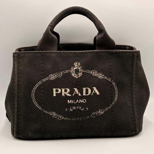 PRADA Canapa Canvas Tote Bag Black Authentic Designer Handbag Excellent Conditi