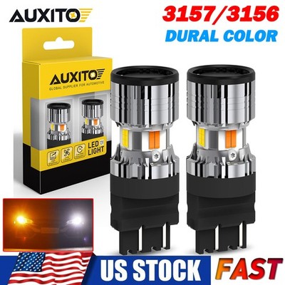 2x 3157/4114K Error-Free Switchback LED White Amber Turn Signal/DRL Light Bulbs
