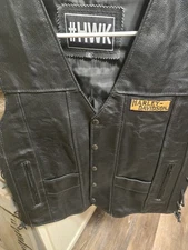 HWK Black Leather Sleeveless Snap Front Vest Size Large Harley Custom Womens 