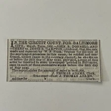 J Donnell Vs J Hampton J Thomas Adams 1862 Civil War Baltimore Clipping SAJ2-S37