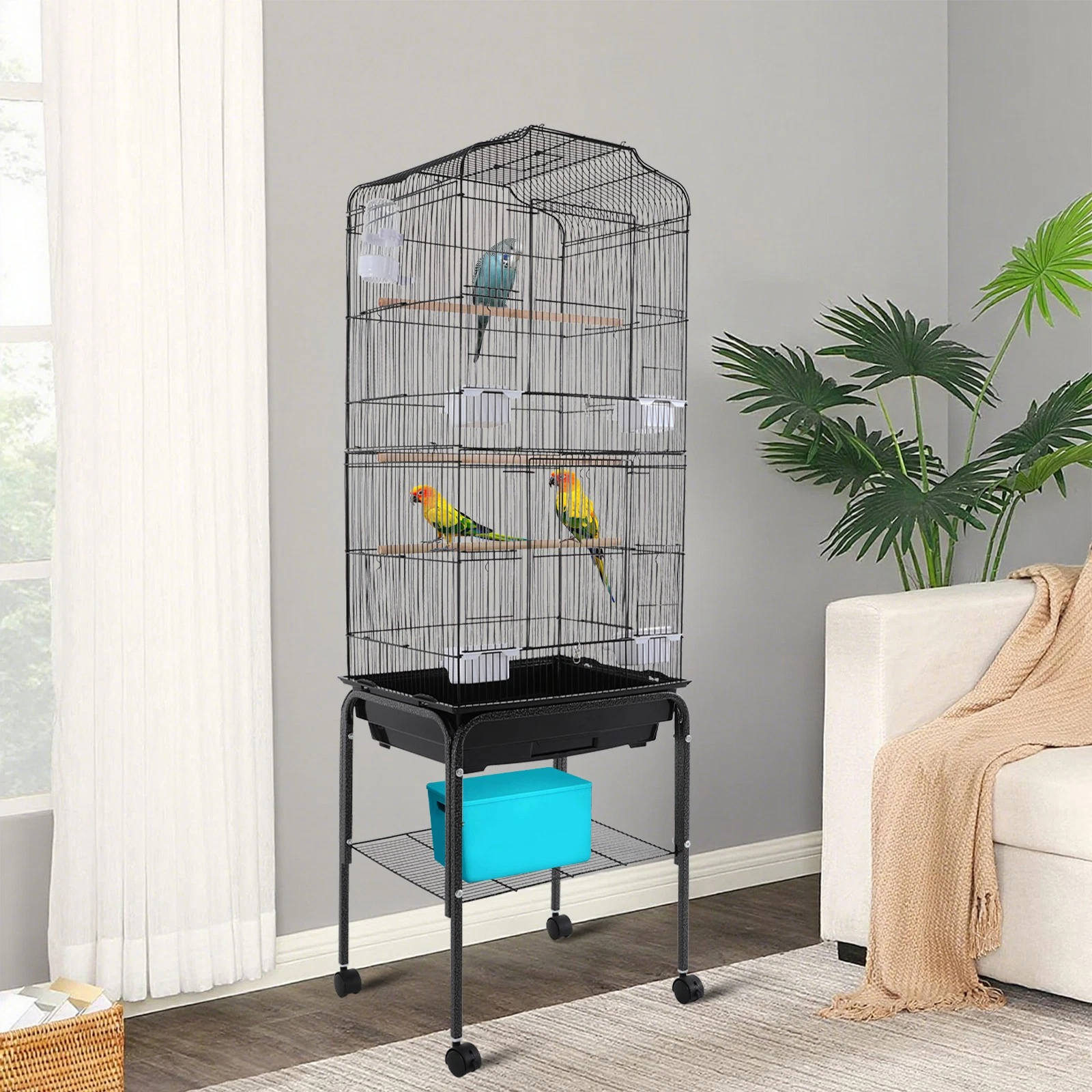 Metal Large Bird Cages With Wheels Breeding Cage For Parrot Cockatiel Canary NEW