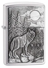 Authentic USA made Zippo 3D Timber Wolf Under Moon Steel Vintage Fuel Lighter