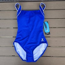 TYR Women's Durafast Seabreeze Blue Square Neck One Piece Swimsuit Sz 8 New