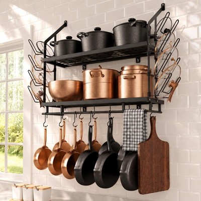 KES 30-Inch Wall Mounted Pot Rack with 8 Lid Holders & 12 Hooks