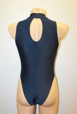 Women Leotard 204-01 High Collar Bottom Half Closed Dark Blue Spandex Size S