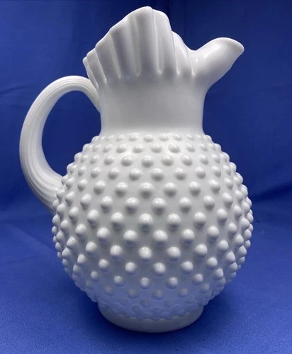 Vintage Fenton White Hobnail Milk Glass Large 9 1/2" Pitcher with Ice Lip