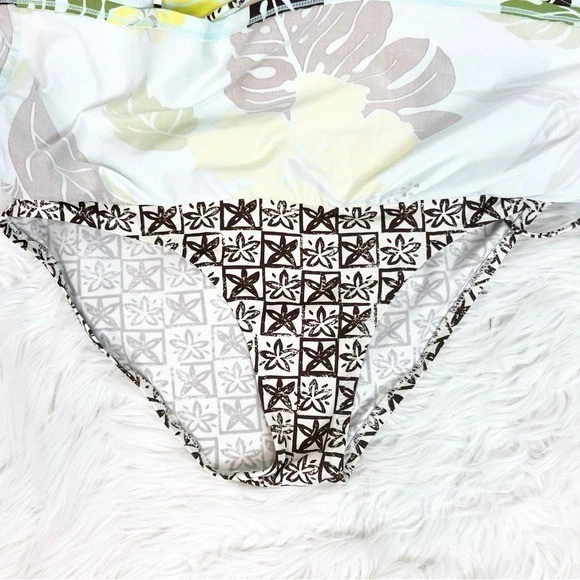 FALDA DE BAÑO BIKINI TOMMY BAHAMA RELAX AZUL AMARILLO MARRÓN PATRÓN DE HOJAS TALLA MEDIANA Foto 3 de 4