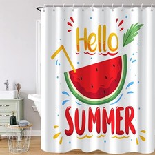 Hello Summer Watermelon Shower Curtain Waterproof Fabric Hooks 72x72 Inch
