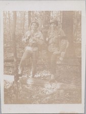 WW2 Photo of Two Men Posing on Beach or Lakeshore