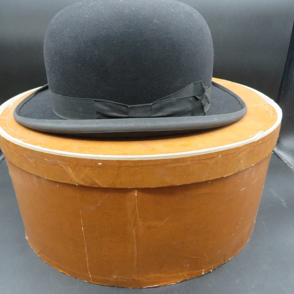Chapéu Bowler Derby Masculino Antigo Vintage Stetson Pele Preta Anos 1900 6 7/8 Muito Bom Estado Usado - Imagem 3 de 4