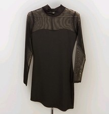 SHEIN Black Midi Bodycon Dress Sheer Chest Long Sleeve Womens Medium