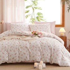 Erwinmu Floral Comforter Set Queen Size - 3 Pieces Pink White Floral Comforte...