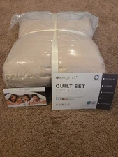 NEW Kasentex Soft & Cozy Quilt Set King Set w/Two Shams Beige -  !  -  !  Stitch