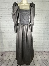 VTG 1970 s Victor Costa Gray Poof Sleeve Square Neck A Line Pleated Ball Gown 12