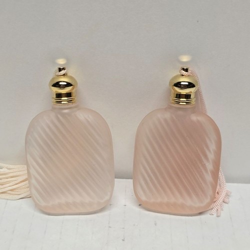 Mini botellas de perfume francesas vintage vidrio esmerilado rosa - juego de 2 melocotones - Imagen 2 de 8
