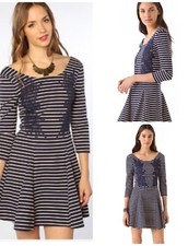 Free People Dress S Nautical Knotty Jersey Knit Striped stretch Blue White NWOT