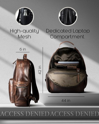 Handmade Leather Backpack Outer Pocket Fits 15.6" Laptop Professional Mens Bag - Picture 16 of 18