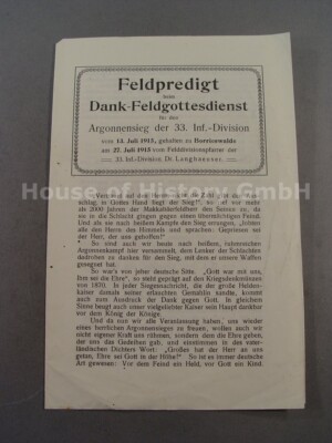 135652, brochure ''FIELD SERMON AT THANKSGIVING FIELD SERVICE'' for the Argonne victory
