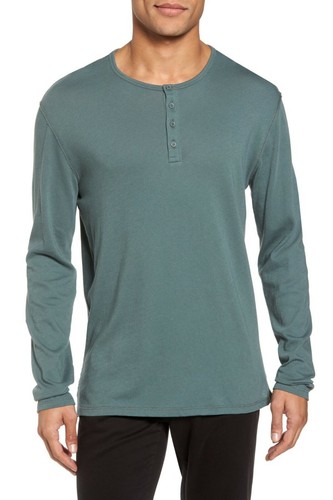 Raw Edge Long Sleeve Henley T-Shirt | eBay