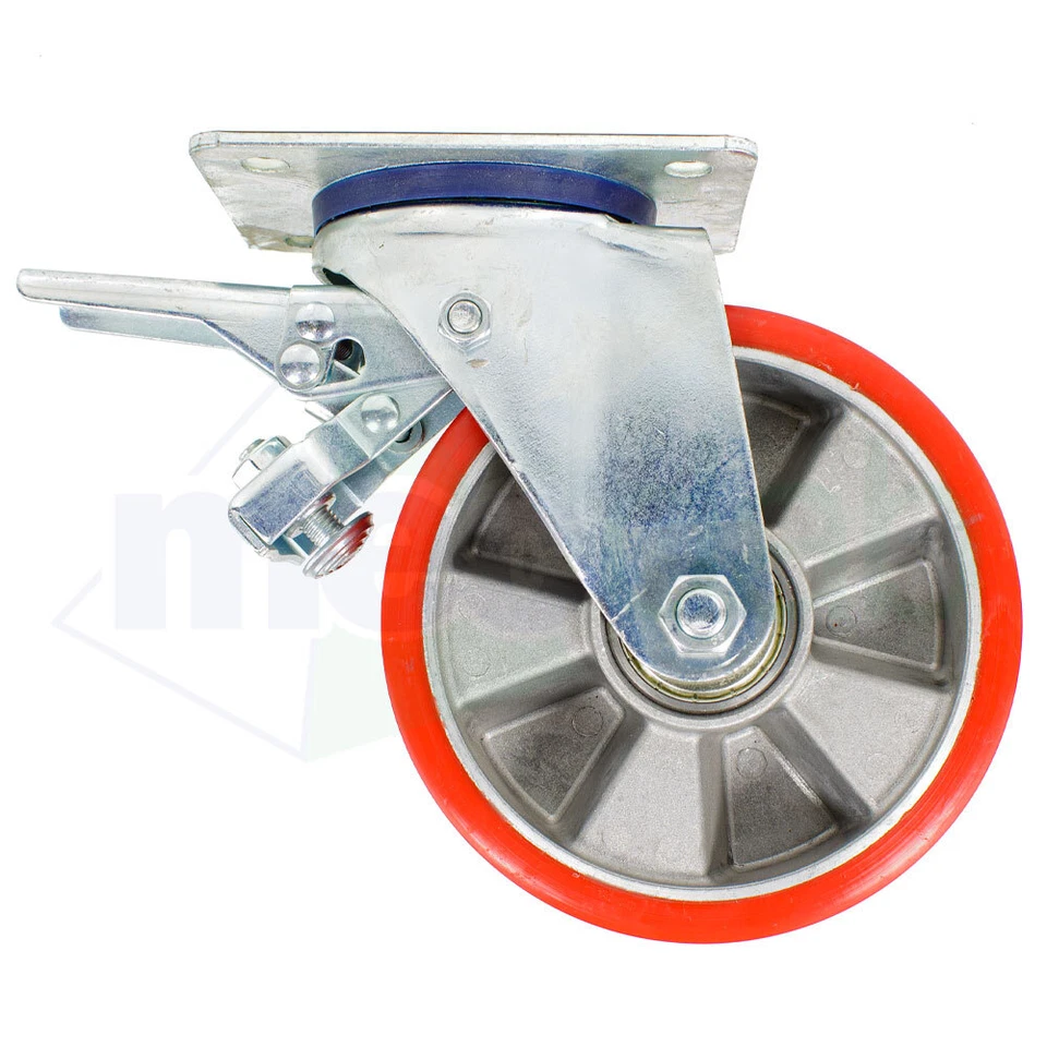 Ruota Con Piastra Girevole e Freno In Lega Di Alluminio Per Carrelli BPU,BMP - Immagine 2 di 4