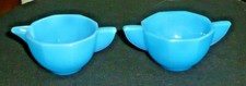 Akro Agate Large Octagonal Closed Handle Turquoise Creamer  Sugar