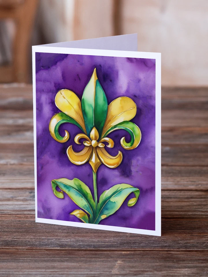 Fleur de lis Mardi Gras Greeting Cards and Envelopes Pack of 8 DAC5227GCA7P - Изображение 2 из 3