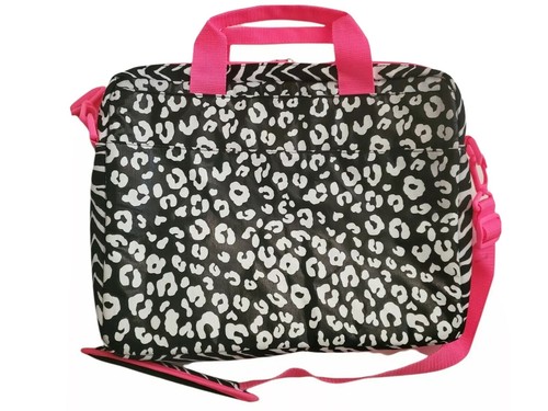 Justice Tween Large Black Print Crossbody Bag Pink Trim Pockets - Picture 3 of 12