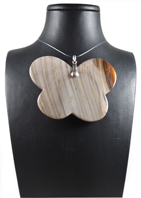 Schmetterlingsform Anhänger aus fossilem Holz und 925 Silber Made In Italy