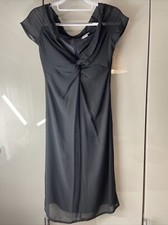 Laura Clement Dress Size UK8 Black Chiffon Lined Short sleeve Plunge LBD