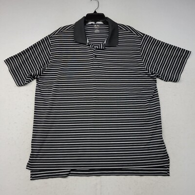Adidas Shirt Mene Extra Large Black Striped Golf Climalite Stretch Short Sleeve
