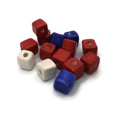 14Pc Assorted Square Ceramic Beads For Jewelry Making 2mm hole Artisan 10mm Cube