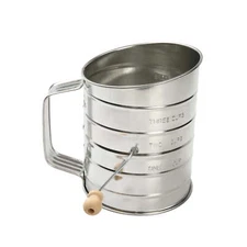 Stainless Steel 3 Cup Flour Hand-Crank Sifter with Beechwood Handle Silver