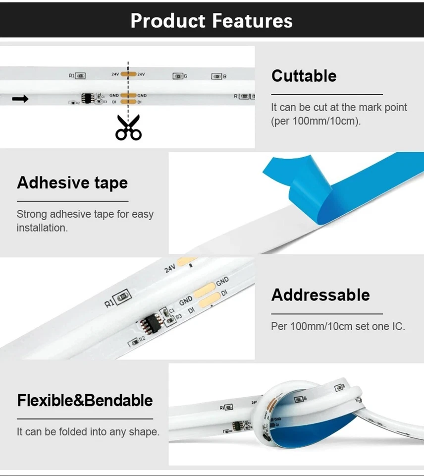 WS2811 RGBIC COB LED Strip Light Dream Color Tape Addressable SPI FCOB Light - Image 3 of 4
